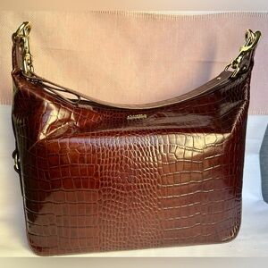 Lauren Ralph Lauren Croc Embossed Leather Shoulder Bag with Gold Hardware